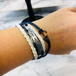 Navy & White Inspirational Wrap Bracelet - "Refuse to Sink"